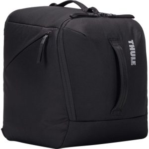 A black bag for carrying ski boots. Thule brand on the right side.