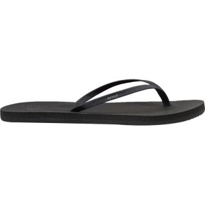 A black women's flip flop shoe.